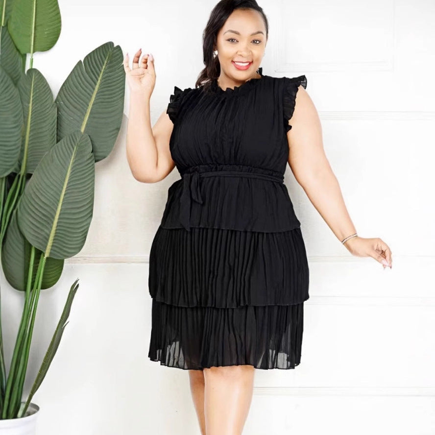 Monica's Sleeveless Pleated Chiffon High-Waisted Tiered Mini Dress