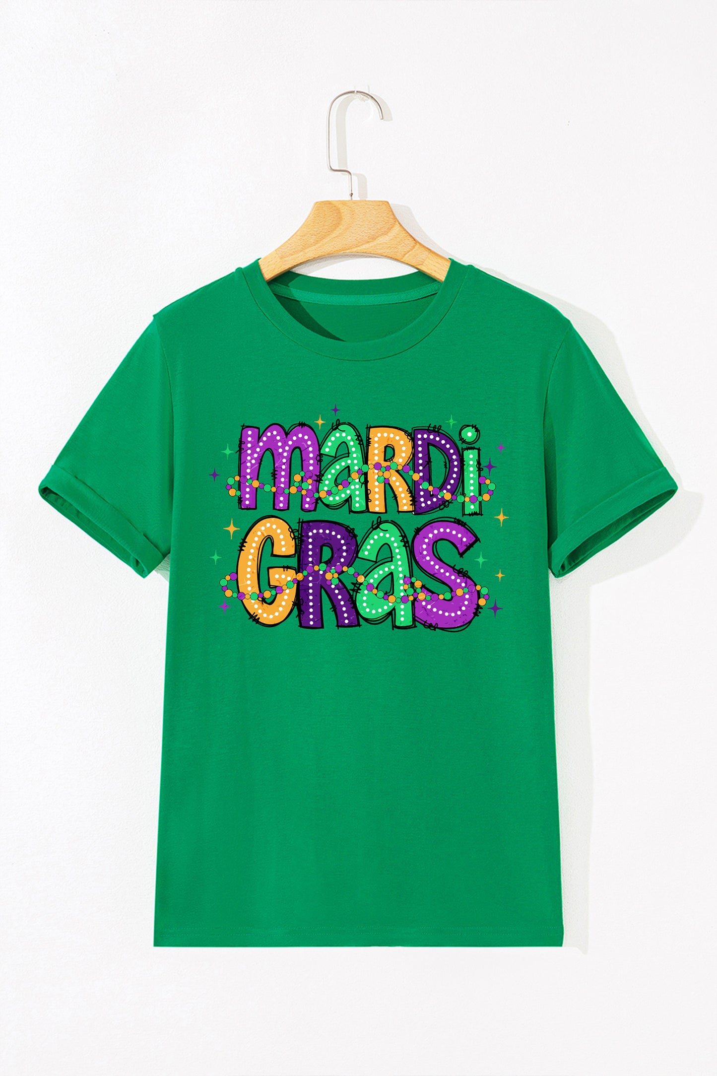 Bright Green MARDI GRAS Delightful Letter Graphic T Shirt-Graphic Tees-[Adult]-[Female]-2022 Online Blue Zone Planet