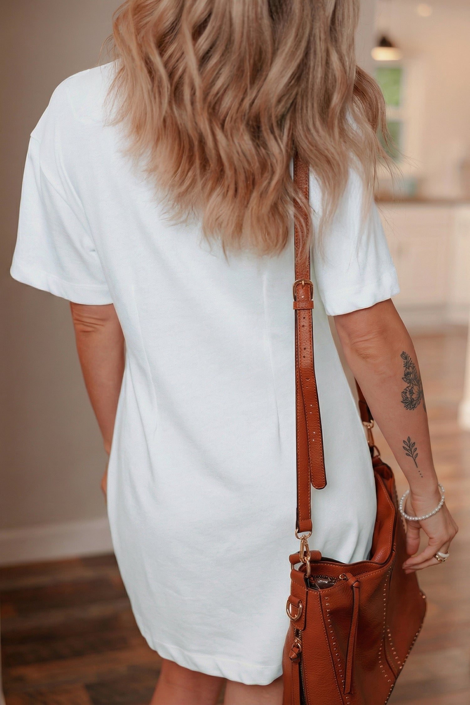 White Drop Shoulder Crew Neck Shift T Shirt Dress-TOPS / DRESSES-[Adult]-[Female]-2022 Online Blue Zone Planet