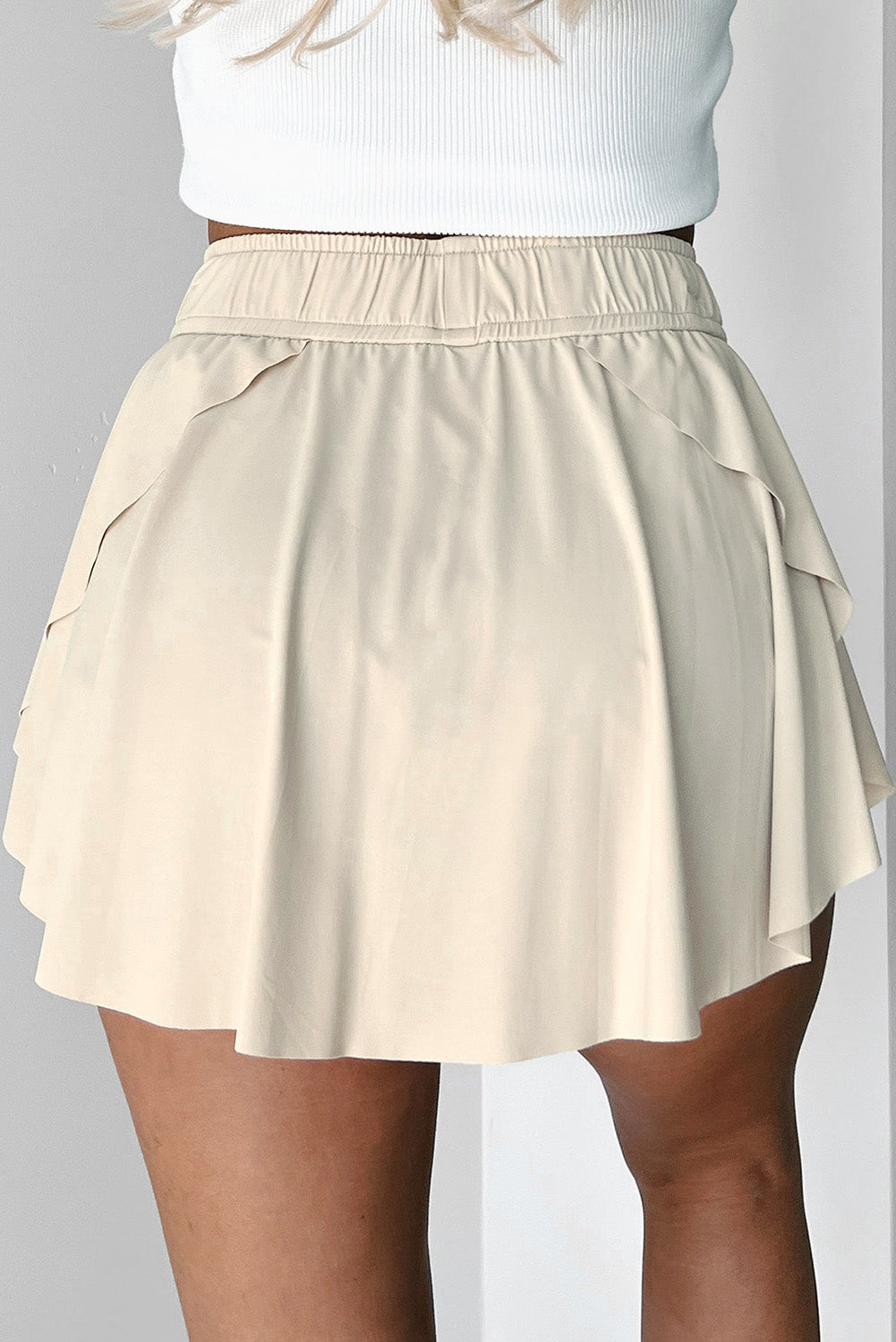 Beige Drawstring High Waist Lined Tennis Skorts-Bottoms/Casual Shorts-[Adult]-[Female]-2022 Online Blue Zone Planet