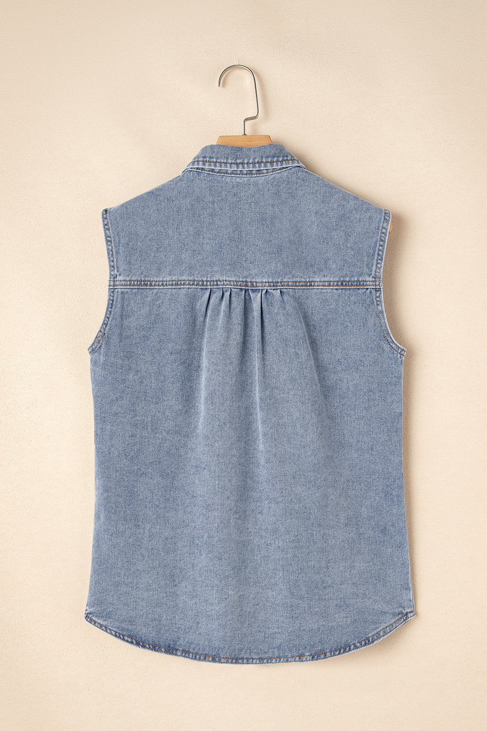 Beau Blue Denim Flap Pocket Curved Hem Shirt Vest-Outerwear/Vests-[Adult]-[Female]-2022 Online Blue Zone Planet
