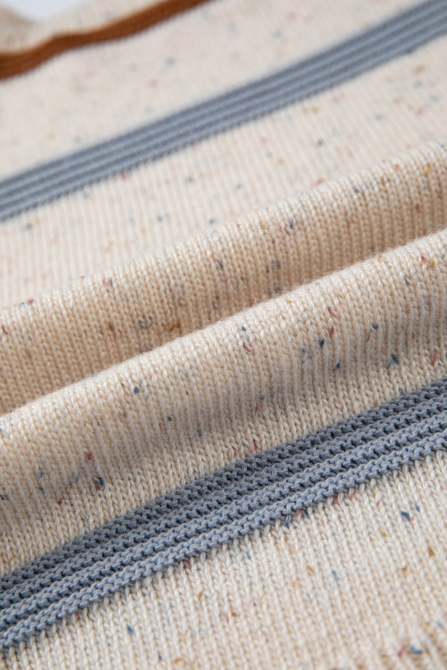 Beige Stripe Exposed Seam Drop Shoulder Heathered Knit Sweater-TOPS / DRESSES-[Adult]-[Female]-2022 Online Blue Zone Planet