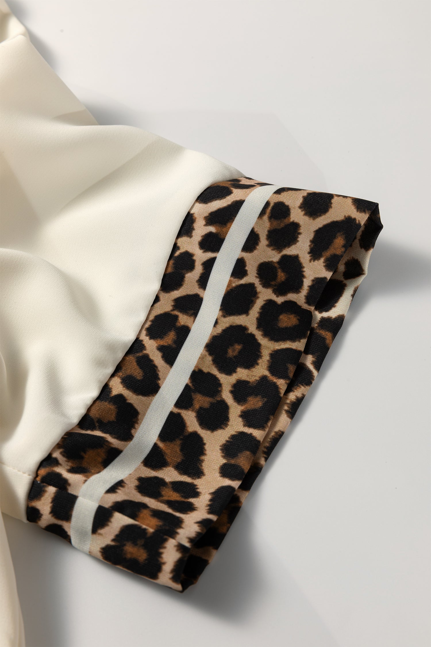 Jet Stream Leopard Patchwork Trim Split Neck Short Sleeve Blouse-Tops/Blouses & Shirts-[Adult]-[Female]-2022 Online Blue Zone Planet