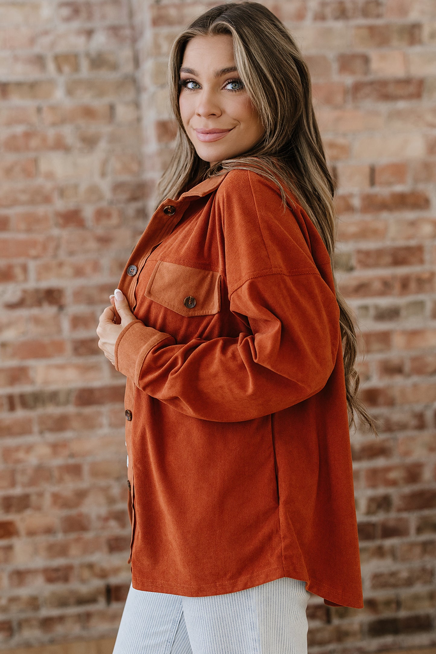 Gold Flame Velvet Flap Pockets Drop Shoulder Casual Shacket-Outerwear/Jackets-[Adult]-[Female]-2022 Online Blue Zone Planet