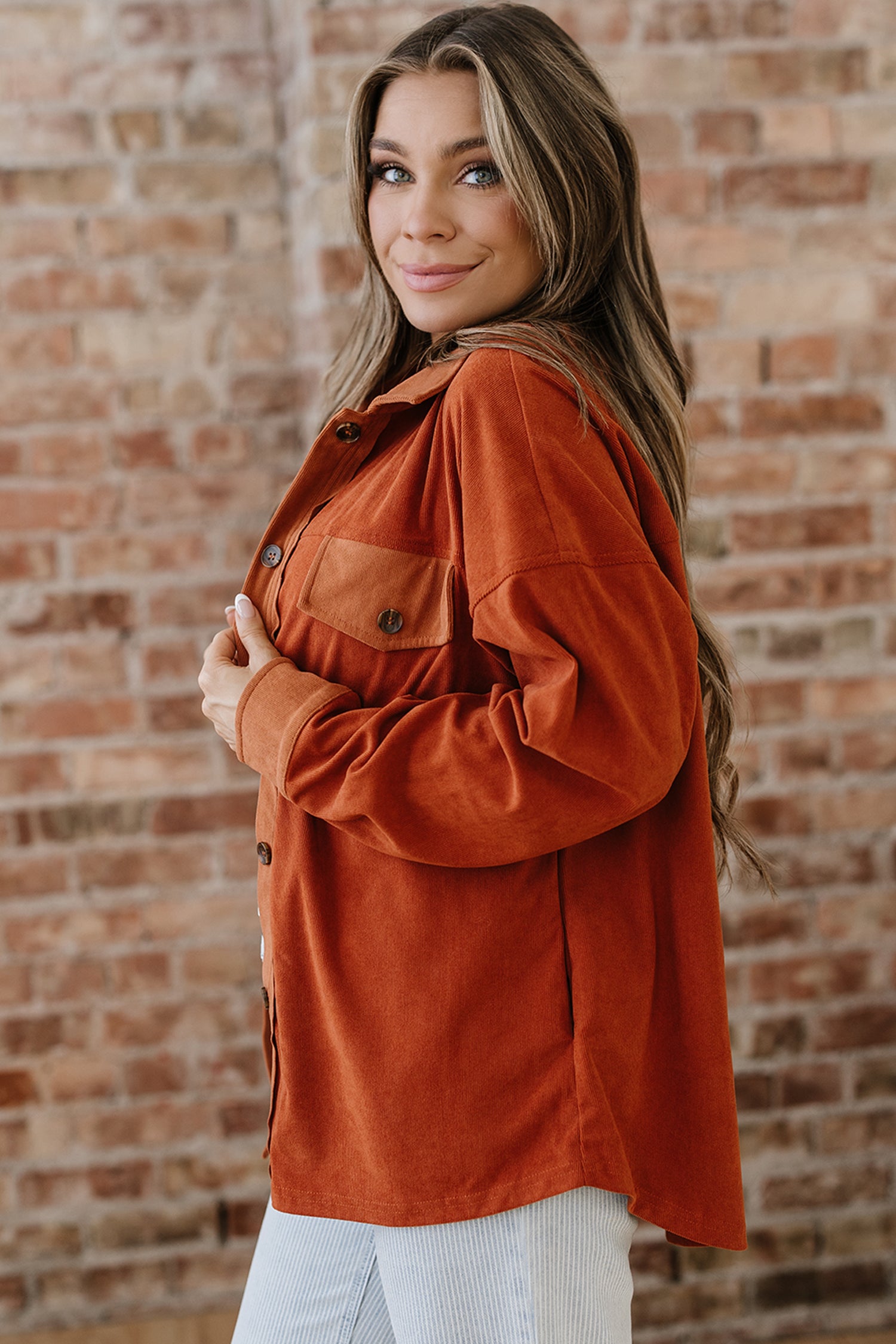 Gold Flame Velvet Flap Pockets Drop Shoulder Casual Shacket-Outerwear/Jackets-[Adult]-[Female]-2022 Online Blue Zone Planet