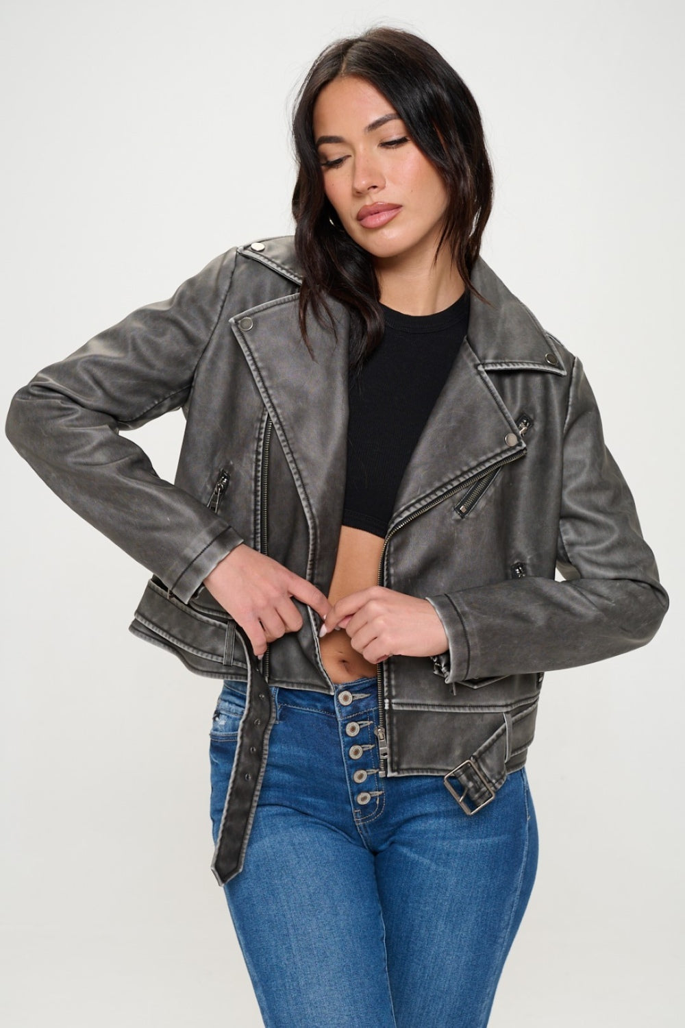 Coalition LA Zip Up Biker Jacket with Belt-TOPS / DRESSES-[Adult]-[Female]-2022 Online Blue Zone Planet