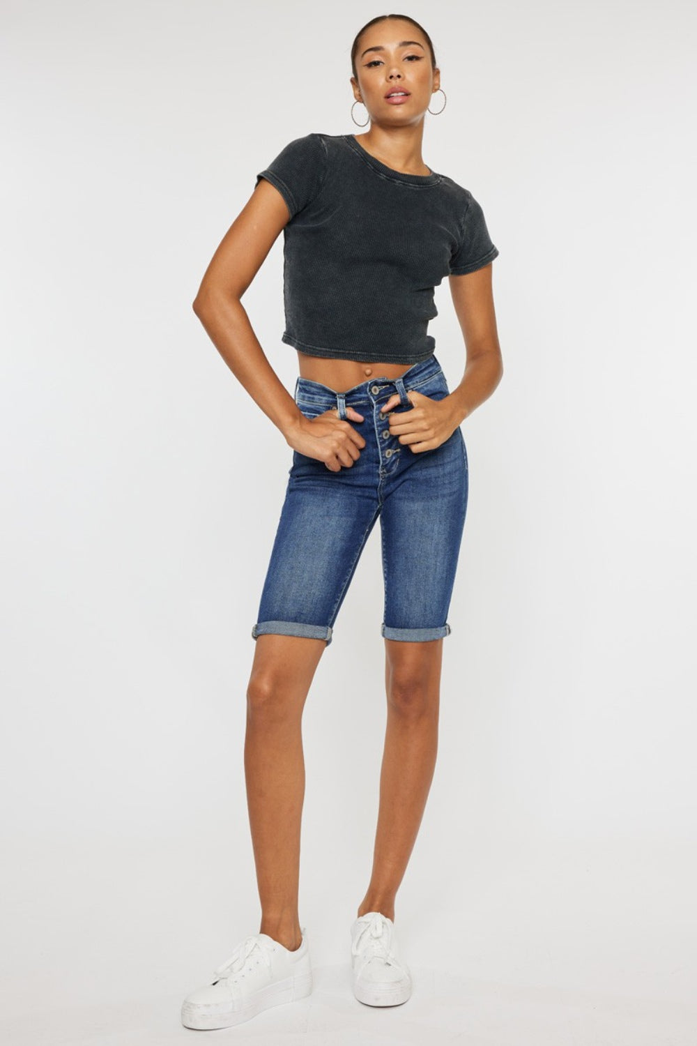 Blue Zone Planet | Kancan Full Size Cat's Whiskers Button Fly Denim Shorts-TOPS / DRESSES-[Adult]-[Female]-2022 Online Blue Zone Planet