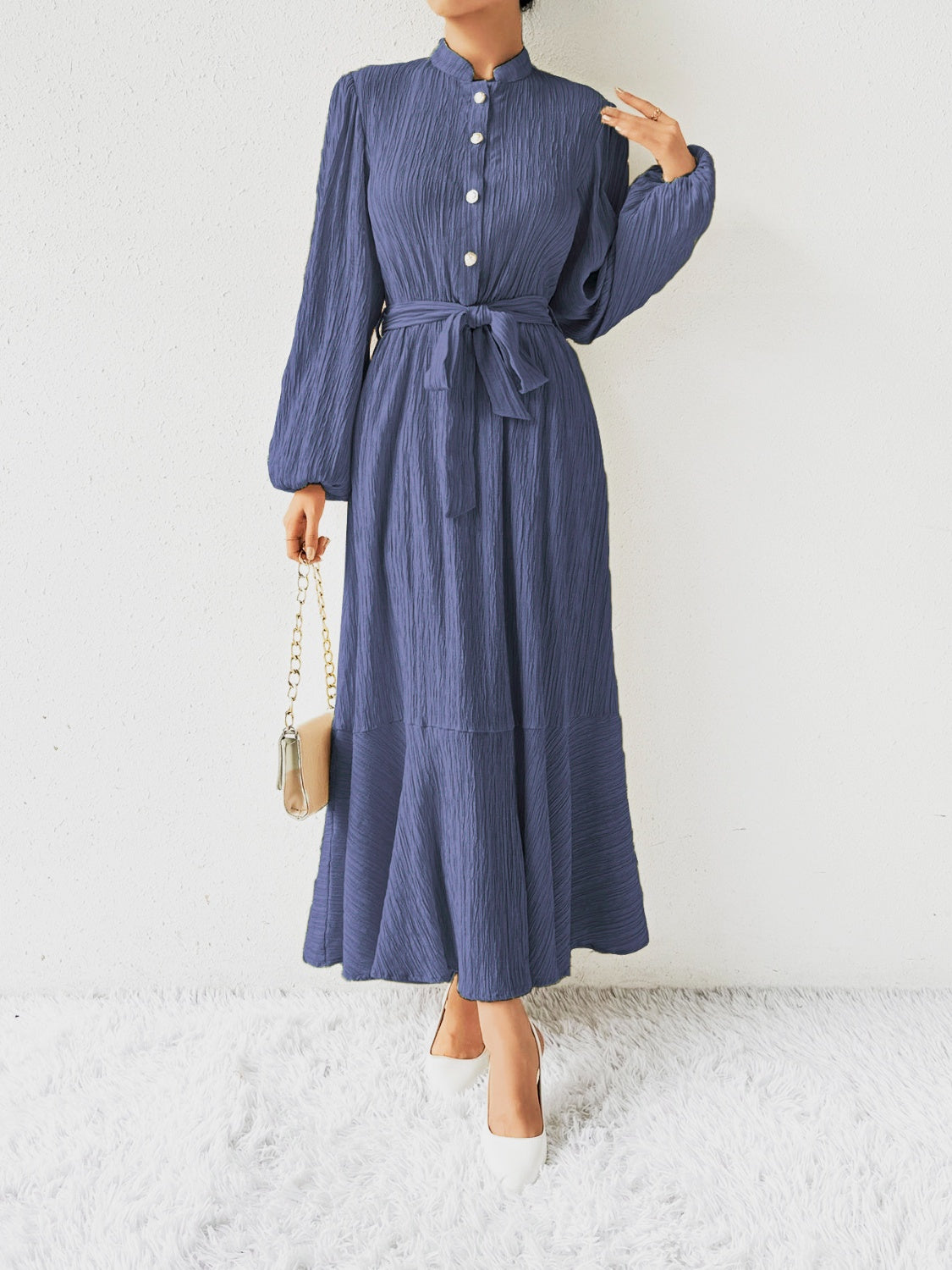 Tie Waist Long Sleeve Dress-TOPS / DRESSES-[Adult]-[Female]-2022 Online Blue Zone Planet