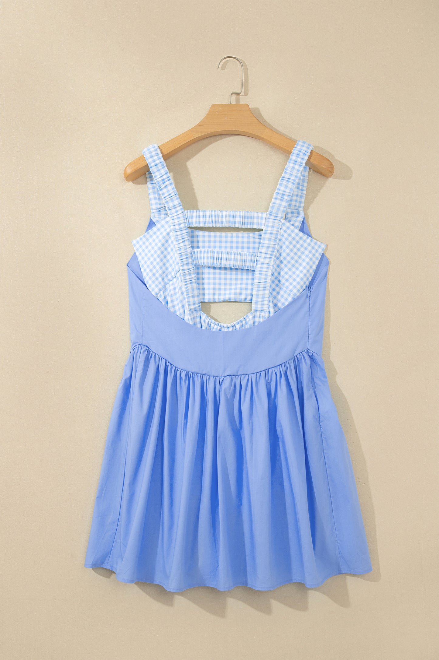 Yellow Cream Faux Two Piece Gingham Contrast Patchwork Loose Mini Dress-TOPS / DRESSES-[Adult]-[Female]-2022 Online Blue Zone Planet