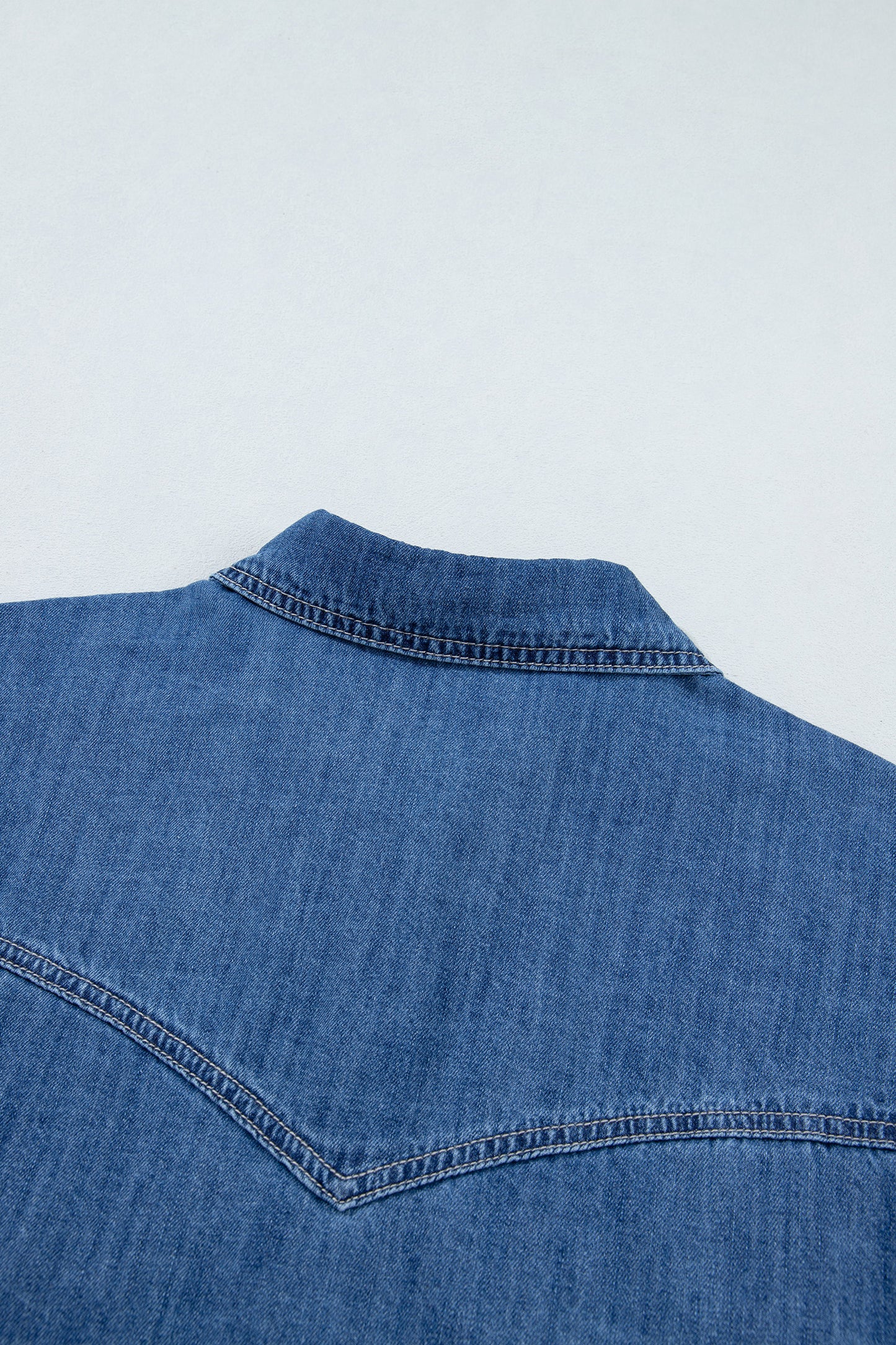 Sail Blue Western Patch Pockets Tunic Length Long Sleeve Denim Shirt-Tops/Blouses & Shirts-[Adult]-[Female]-2022 Online Blue Zone Planet