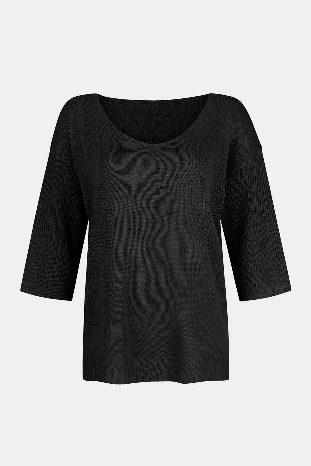 V-Neck Three-Quarter Sleeve Knit Top-TOPS / DRESSES-[Adult]-[Female]-2022 Online Blue Zone Planet