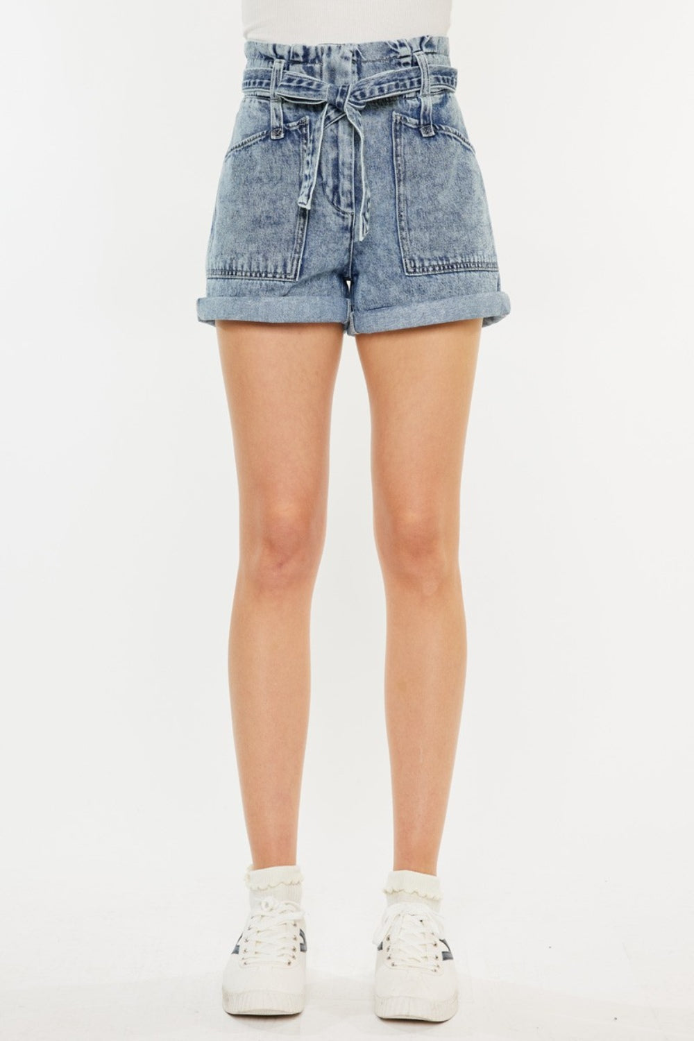 Kancan Ultra High Rise Paperbag Denim Shorts-BOTTOMS SIZES SMALL MEDIUM LARGE-[Adult]-[Female]-2022 Online Blue Zone Planet