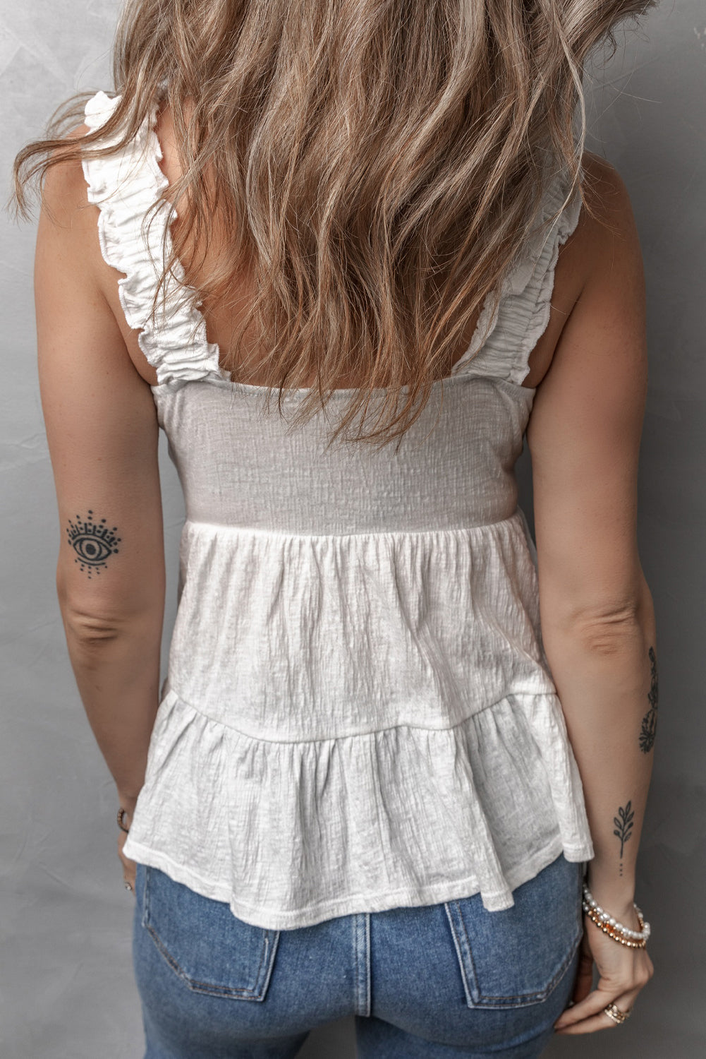 White Crinkled Ruffled Straps Peplum Babydoll Tank Top-Tops/Tank Tops-[Adult]-[Female]-2022 Online Blue Zone Planet