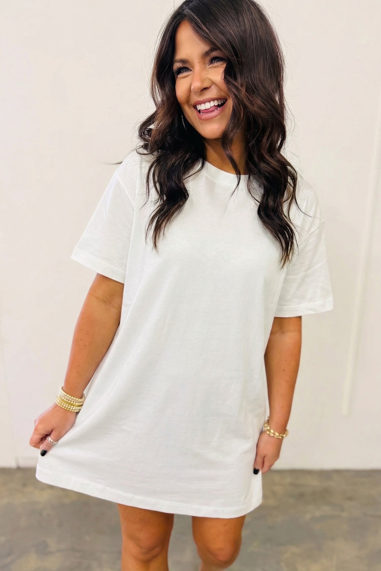 White Drop Shoulder Crew Neck Shift T Shirt Dress-TOPS / DRESSES-[Adult]-[Female]-2022 Online Blue Zone Planet