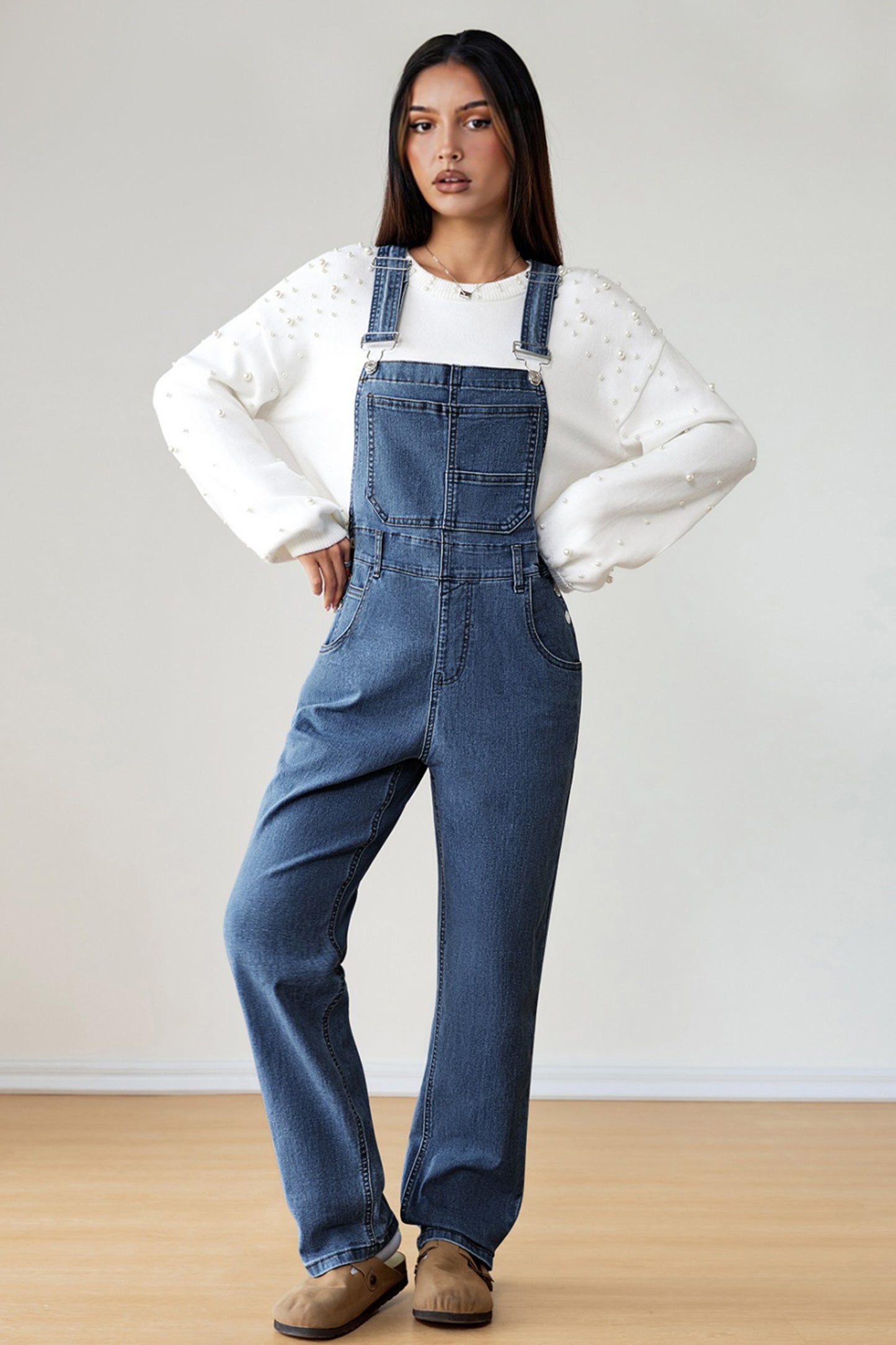 Dark Blue Retro Bib Pocket Buckle Straps Casual Denim Jumpsuit-Bottoms/Jumpsuits & Rompers-[Adult]-[Female]-2022 Online Blue Zone Planet