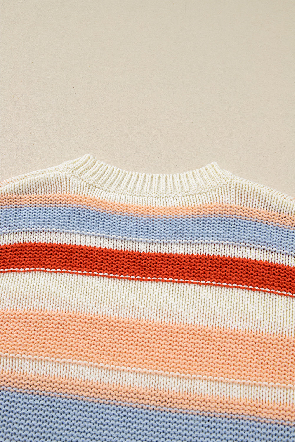 Pink Striped Colorblock Round Neck Drop Shoulder Sweater-Sweaters & Cardigans/Sweaters-[Adult]-[Female]-2022 Online Blue Zone Planet