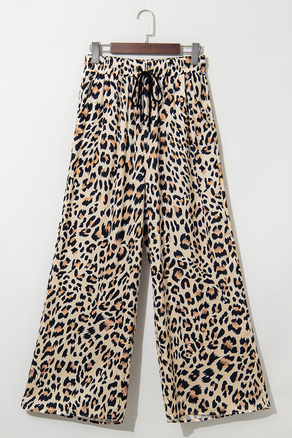 Parchment Leopard Drawstring Flowy Wide Leg Pants-Bottoms/Pants & Culotte-[Adult]-[Female]-2022 Online Blue Zone Planet