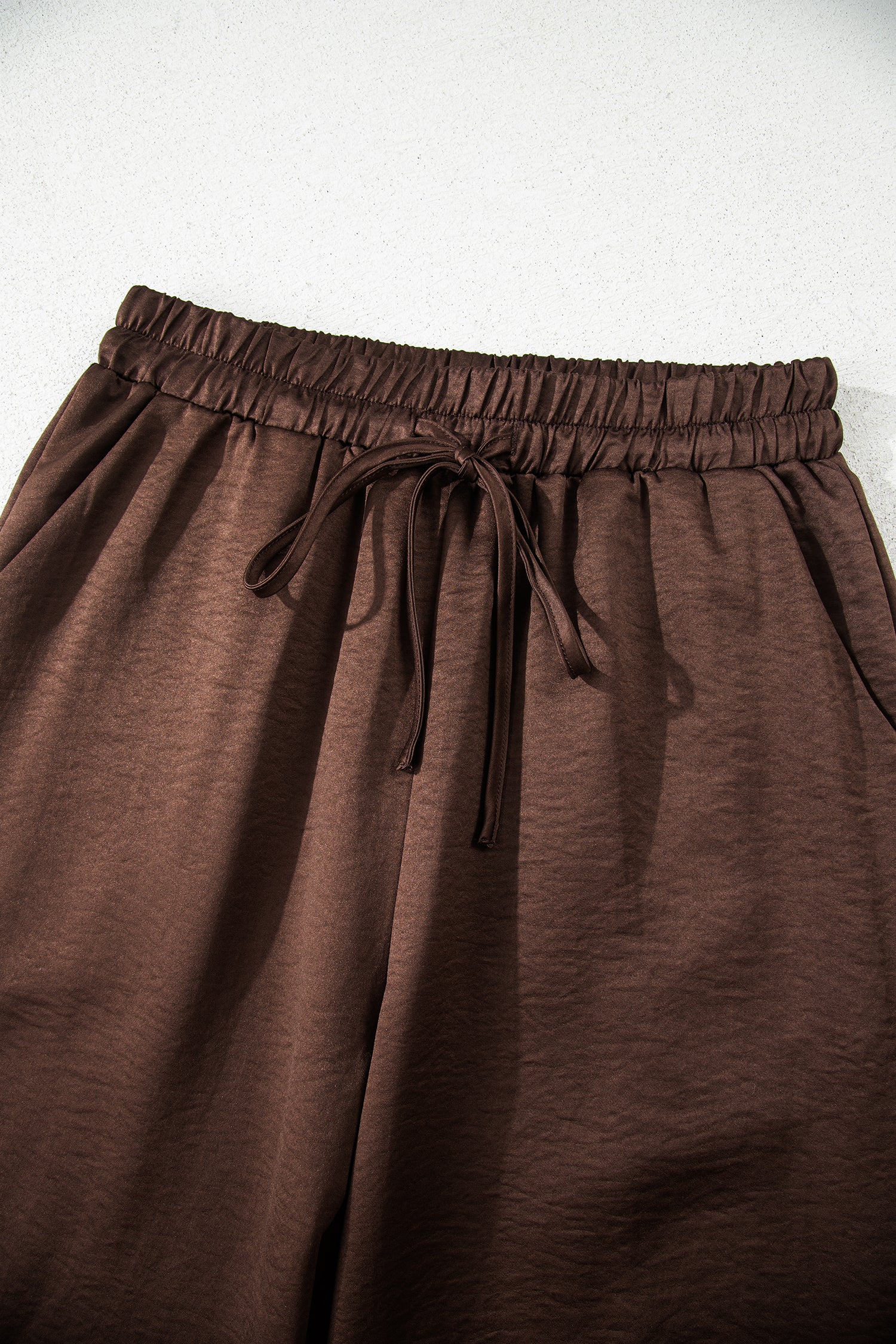 Dark Brown Braided V Neck Long Sleeve Loose Top and Drawstring High Waist Pants 2pcs Outfit-Two Piece Sets/Pant Sets-[Adult]-[Female]-2022 Online Blue Zone Planet