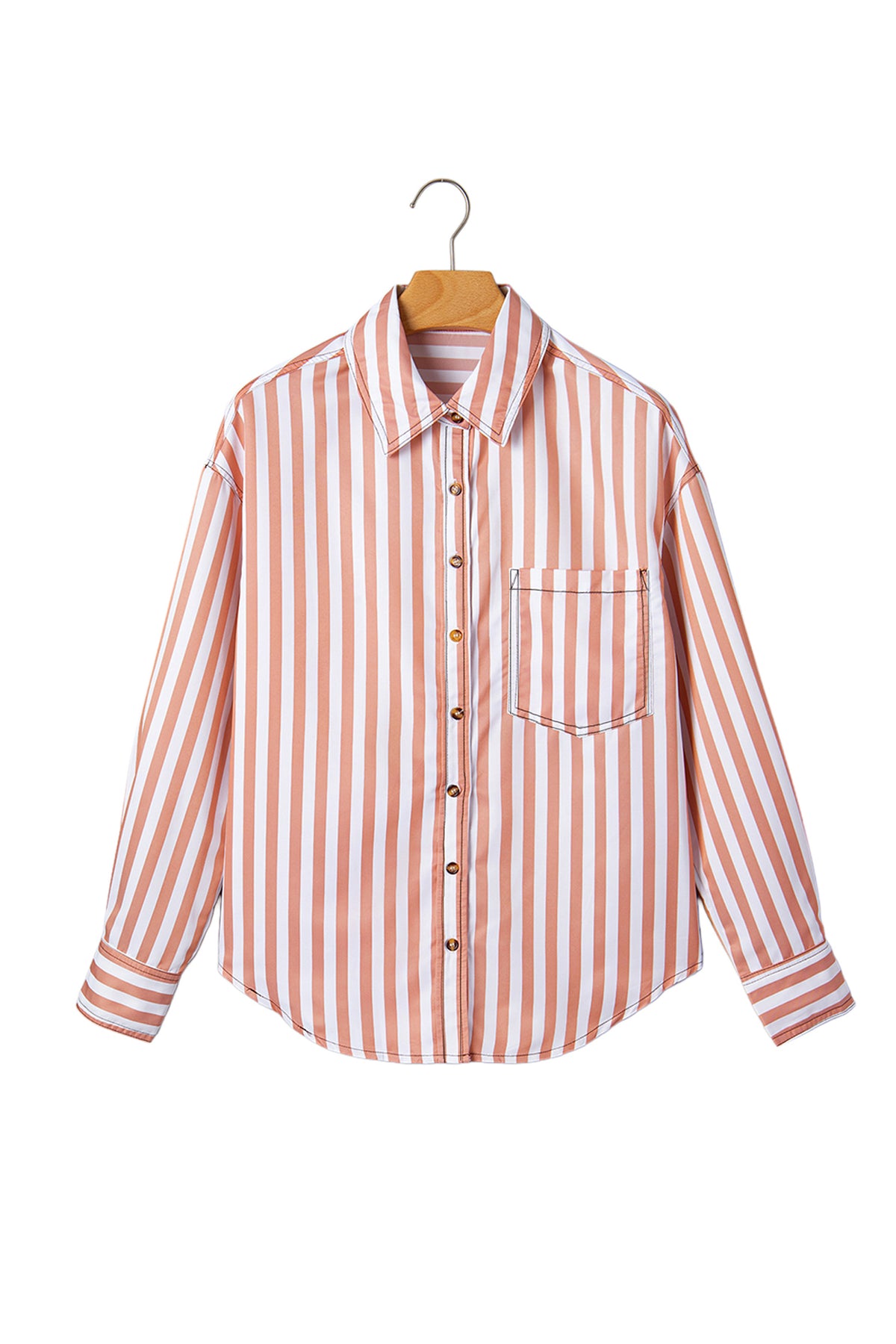 Brown Stripe Western Button Down Long Sleeve Casual Shirt-Tops/Blouses & Shirts-[Adult]-[Female]-2022 Online Blue Zone Planet