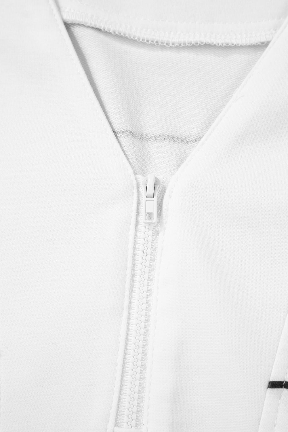 White Stripe Zip Up Drop Shoulder Pullover And Short 2pcs Outfit-Two Piece Sets/Short Sets-[Adult]-[Female]-2022 Online Blue Zone Planet