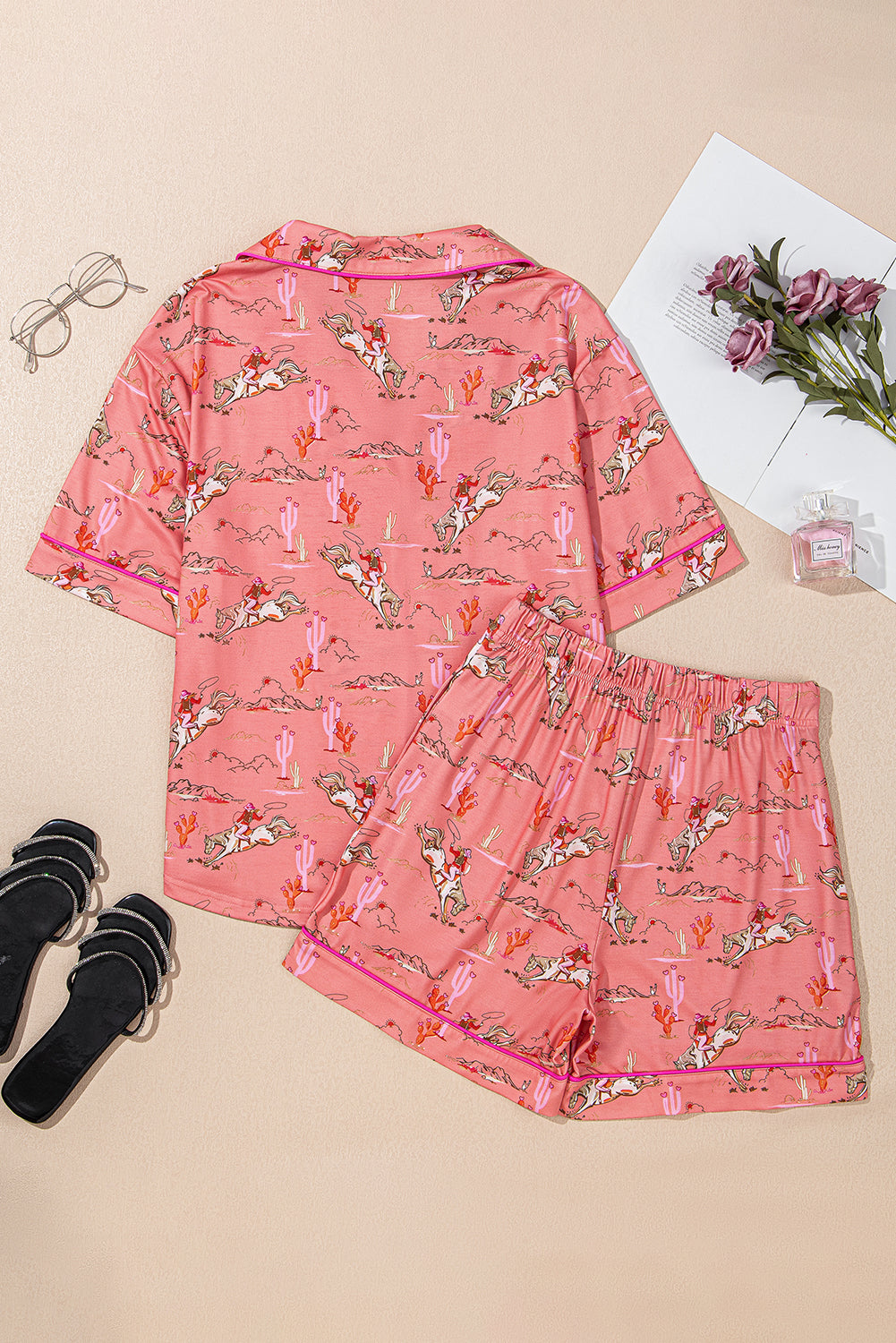 Blossom Cowgirl Country Print Pajamas Set-Loungewear & Sleepwear/Sleepwear-[Adult]-[Female]-2022 Online Blue Zone Planet