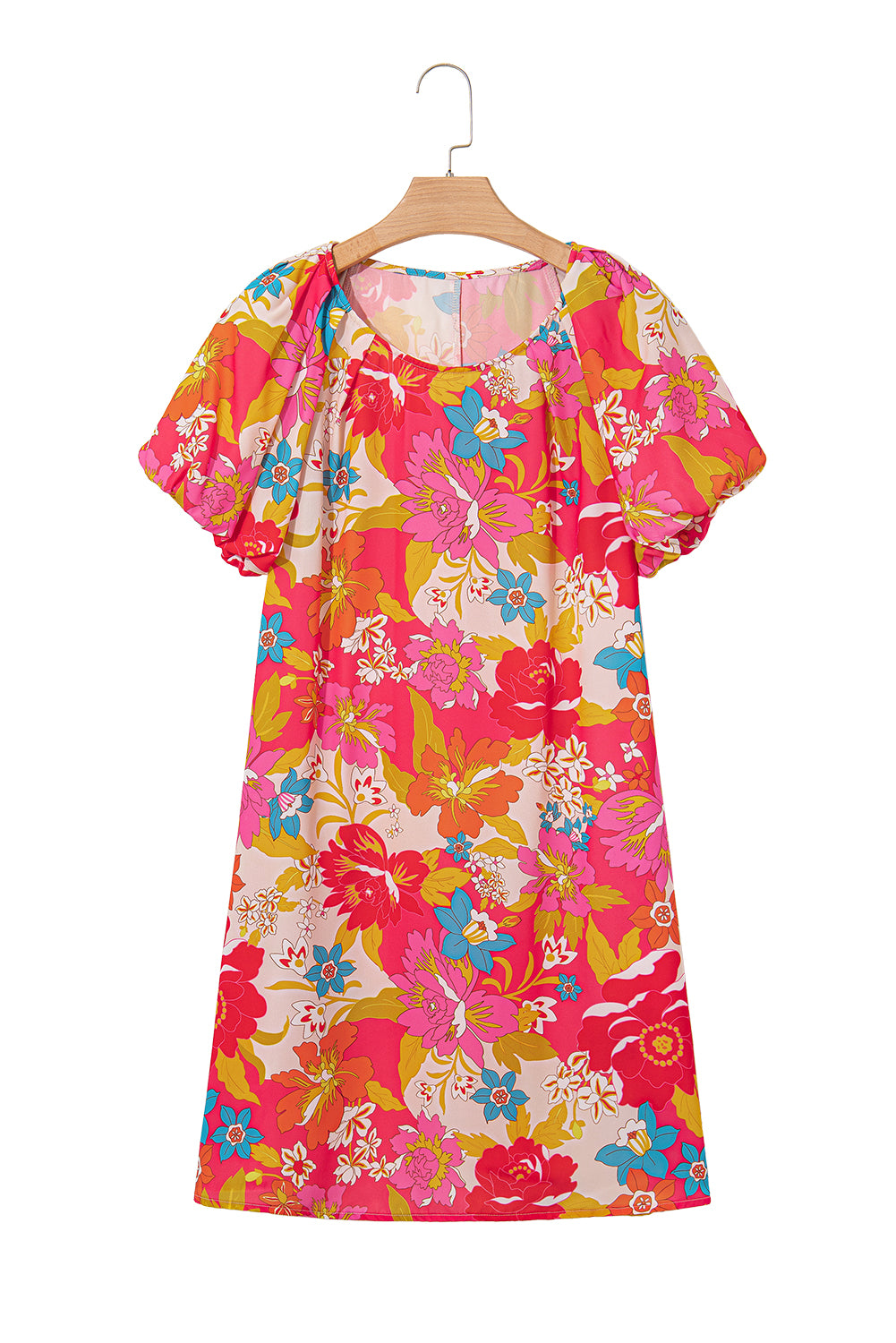 Pink Floral Print Bubble Short Sleeve Dress-TOPS / DRESSES-[Adult]-[Female]-2022 Online Blue Zone Planet