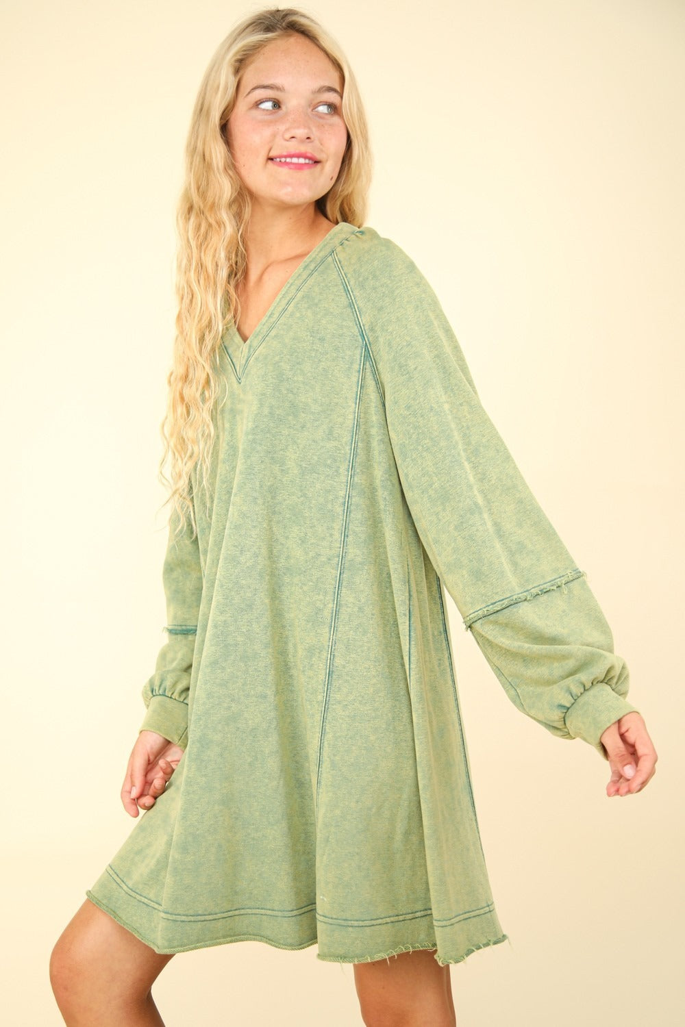 VERY J Mineral Washed Oversized A-Line Mini Dress-TOPS / DRESSES-[Adult]-[Female]-2022 Online Blue Zone Planet