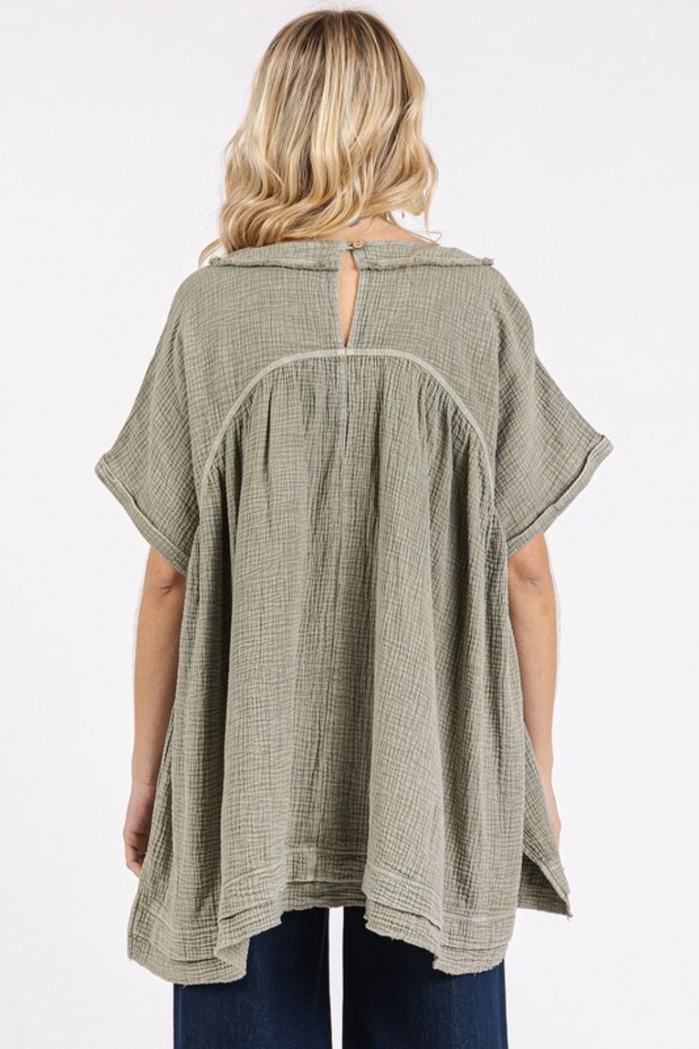 Mittoshop Mineral Wash Gauze Babydoll V-Neck Oversized Blouse-TOPS / DRESSES-[Adult]-[Female]-2022 Online Blue Zone Planet