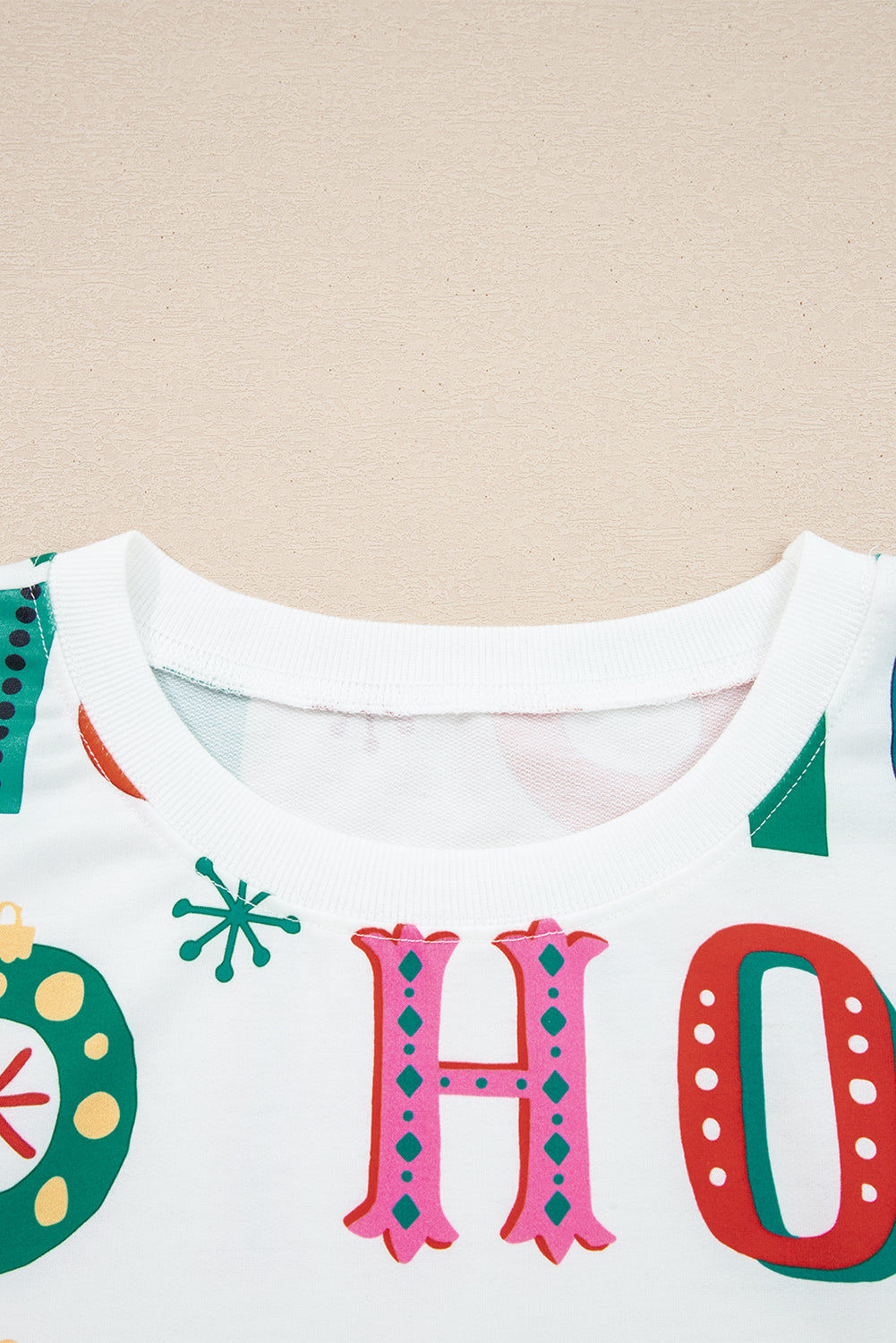 White Plus Size Christmas Ho Ho Ho Print Long Sleeve Top and Shorts Pajama Set-Plus Size Matching Sets-[Adult]-[Female]-2022 Online Blue Zone Planet