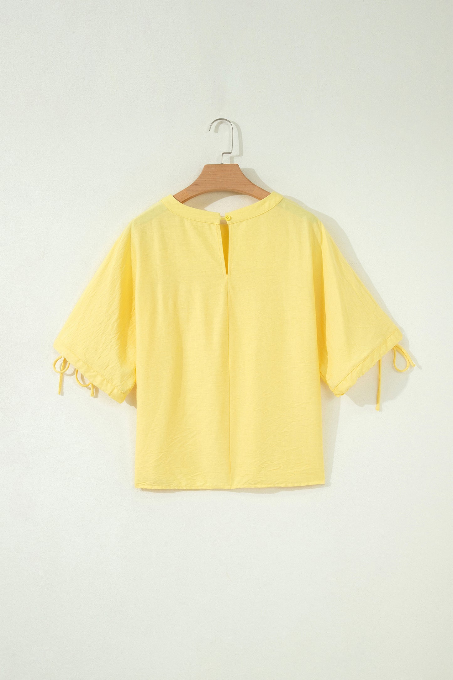 Yellow Cream Tie Half Sleeve Pleated Detail Babydoll Blouse-Tops/Blouses & Shirts-[Adult]-[Female]-2022 Online Blue Zone Planet