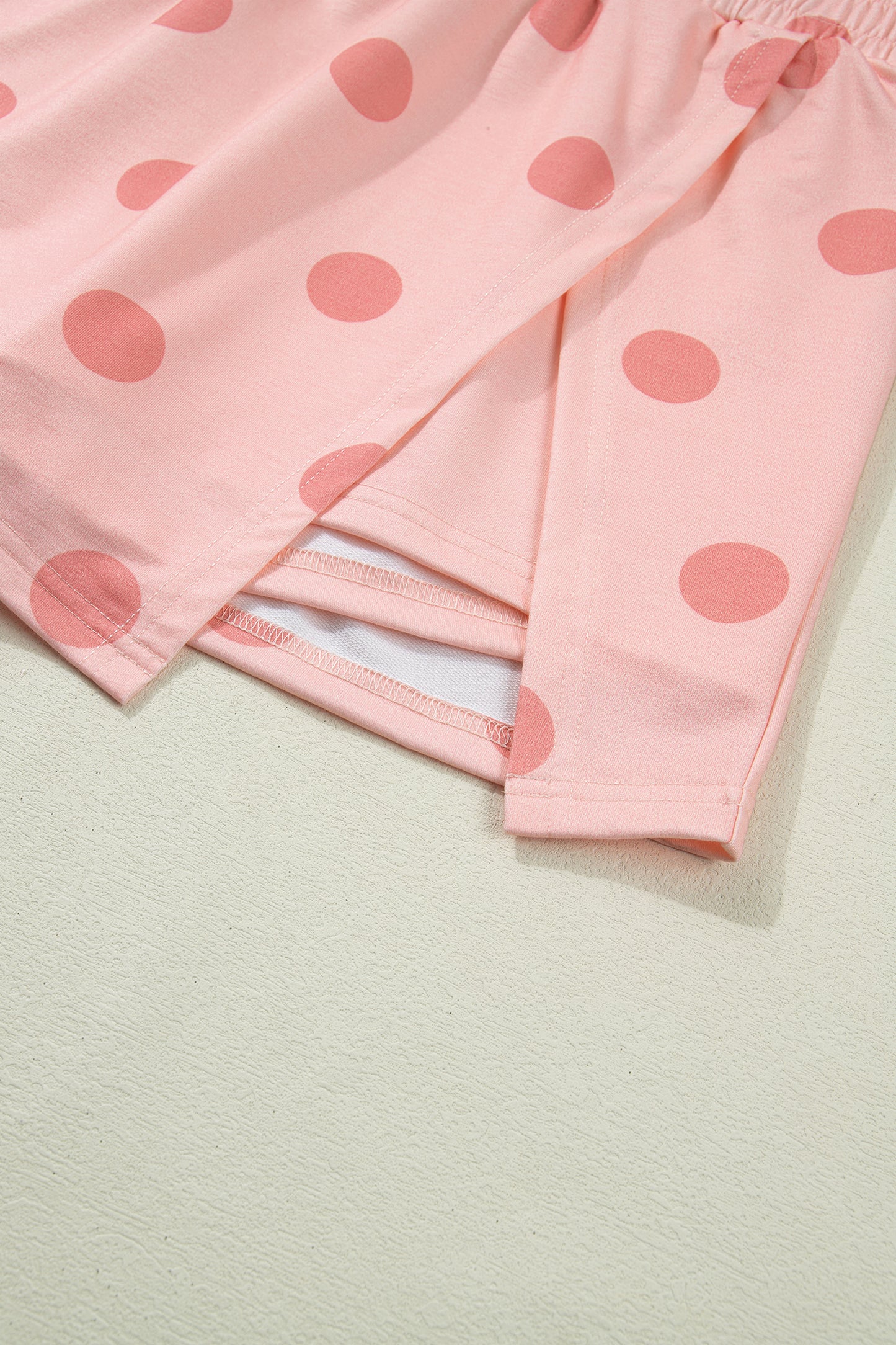 Sky Blue Ribbed Trim Polka Dot Print Tank Split Mini Skort 2pcs Set-Two Piece Sets/Two Piece Dresses-[Adult]-[Female]-2022 Online Blue Zone Planet