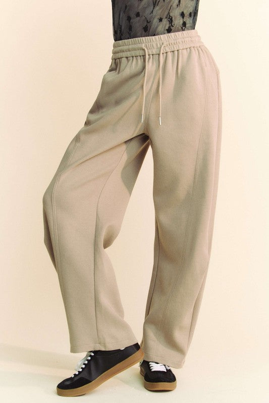 Blue Zone Planet | Davi & Dani Drawstring Wide Leg Sweatpants-BOTTOM SIZES SMALL MEDIUM LARGE-[Adult]-[Female]-Khaki-S-2022 Online Blue Zone Planet