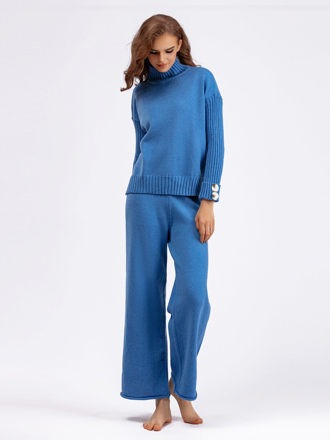 Blue Zone Planet | Basic Bae High- Low Turtleneck Long Sleeve Top and Pants Sweater Set-TOPS / DRESSES-[Adult]-[Female]-2022 Online Blue Zone Planet