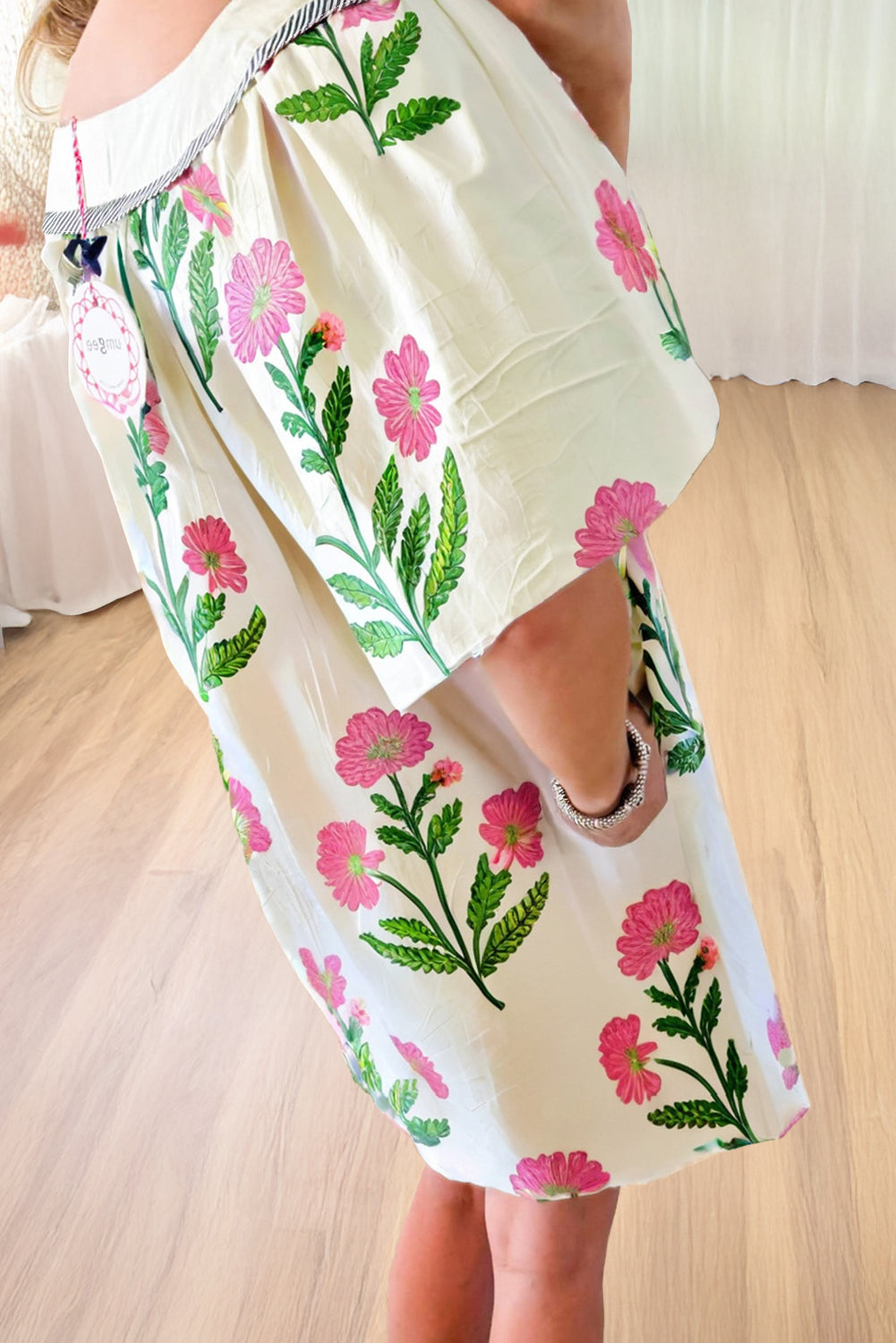 Apricot Floral Short Sleeve Split Neck Loose Mini Dress-TOPS / DRESSES-[Adult]-[Female]-2022 Online Blue Zone Planet