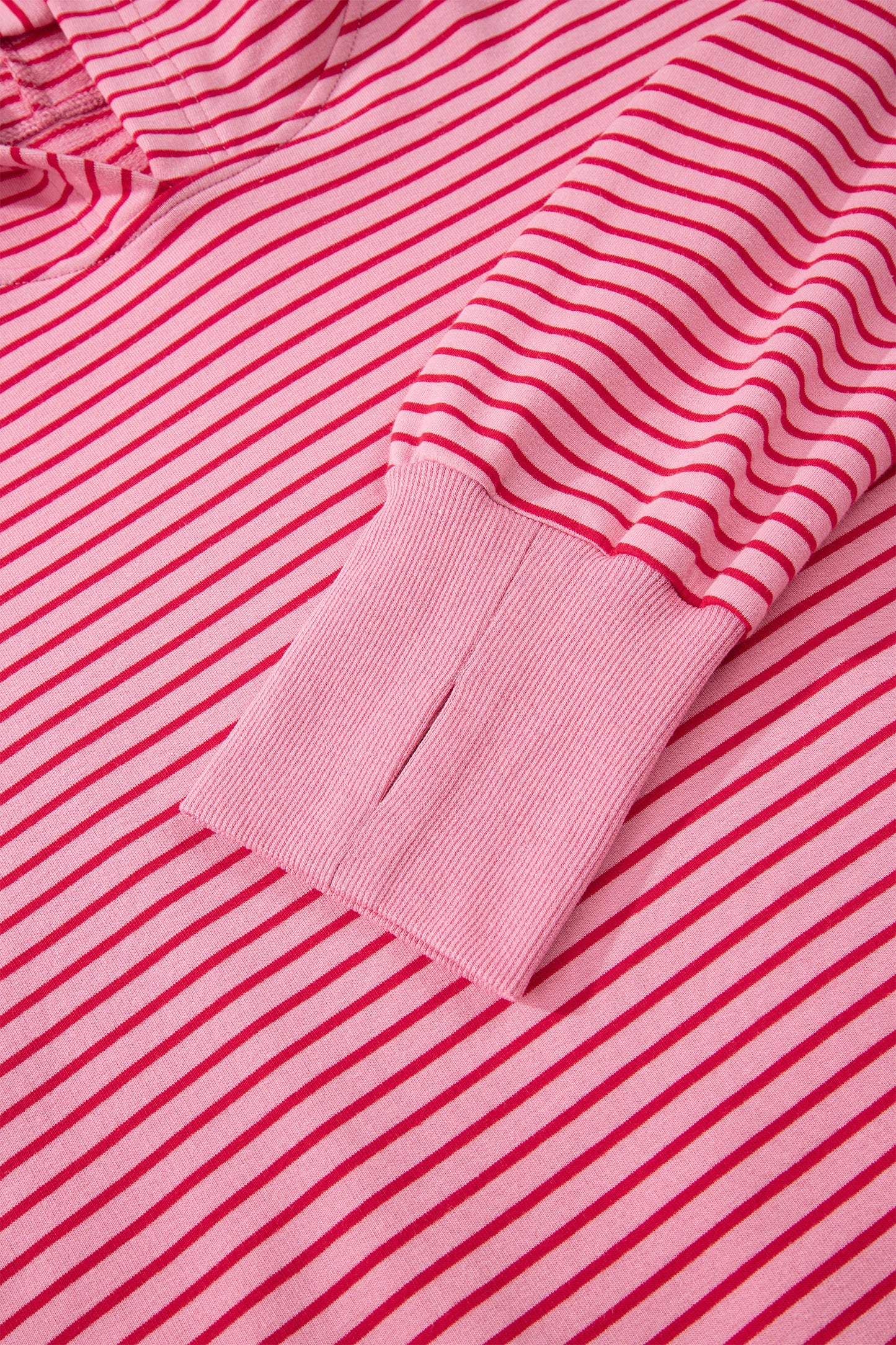 Rose Stripe Thumbhole Side Slits Drop Shoulder Loose Fit Hoodie-Tops / Dresses-[Adult]-[Female]-2022 Online Blue Zone Planet