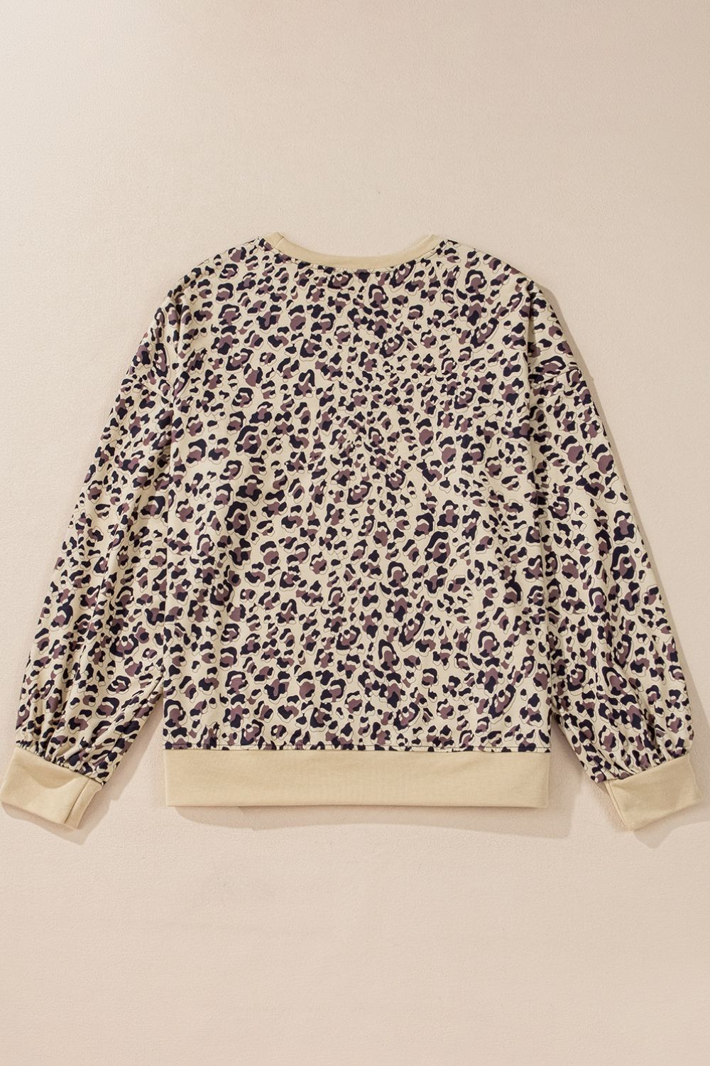 Blue Zone Planet | Slit Leopard Round Neck Long Sleeve Sweatshirt-TOPS / DRESSES-[Adult]-[Female]-2022 Online Blue Zone Planet