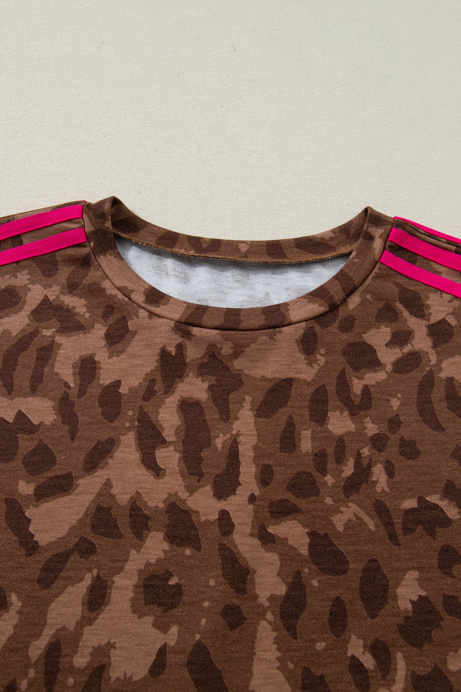 Brown Contrast Striped Accent Leopard Short Set-Two Piece Sets/Short Sets-[Adult]-[Female]-2022 Online Blue Zone Planet