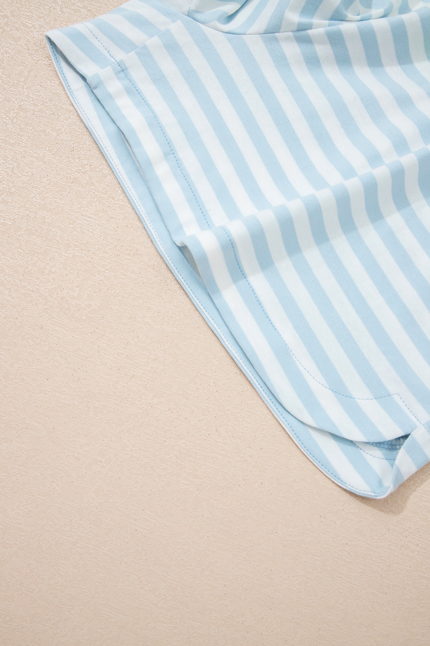 Sky Blue Stripe Contrast Neck Loose Tee and Drawstring Shorts Set-Two Piece Sets/Short Sets-[Adult]-[Female]-2022 Online Blue Zone Planet