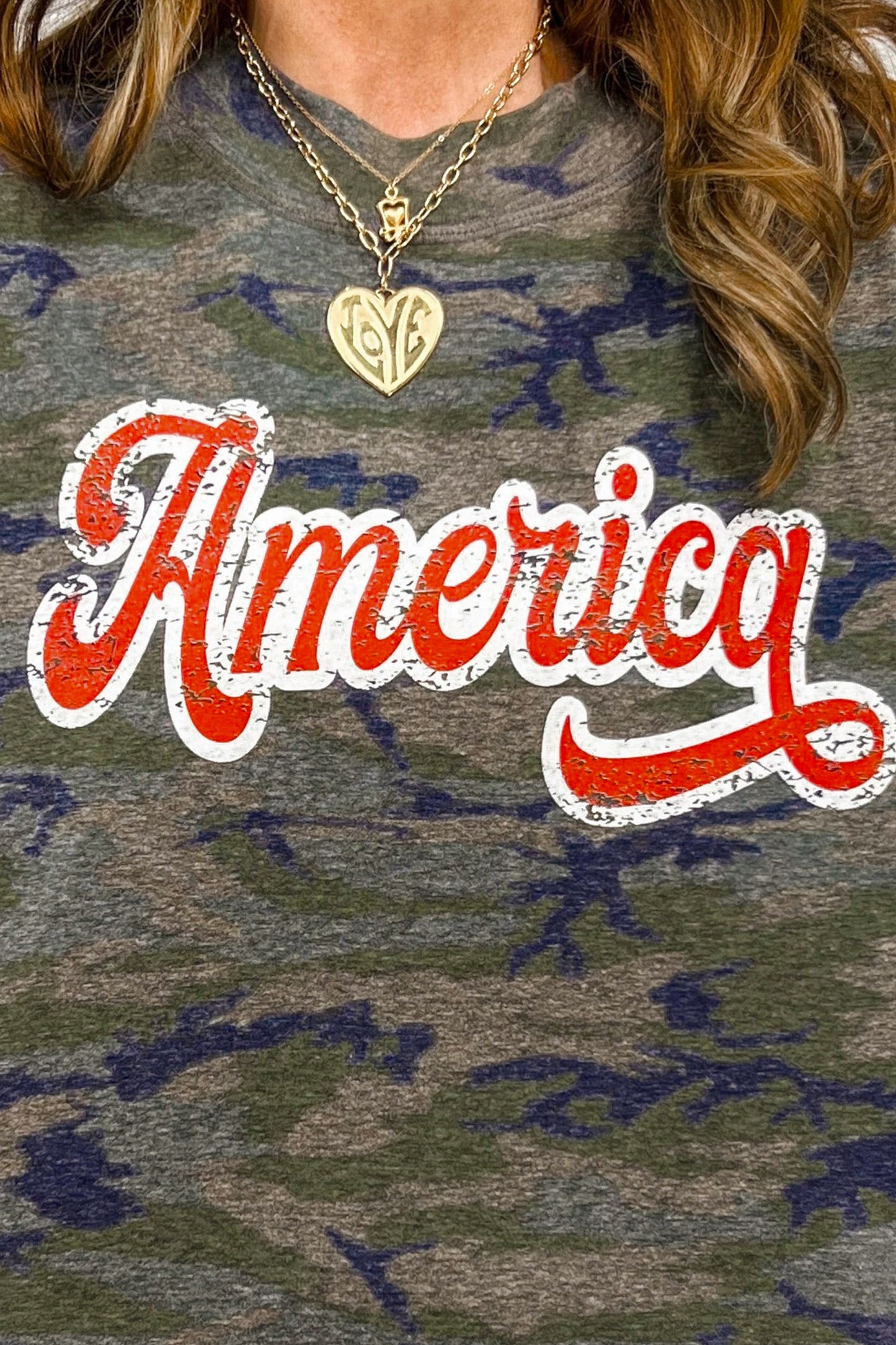 Multicolour Stylish Camouflage Print America Patriotic Tee-Tops/Tops & Tees-[Adult]-[Female]-2022 Online Blue Zone Planet