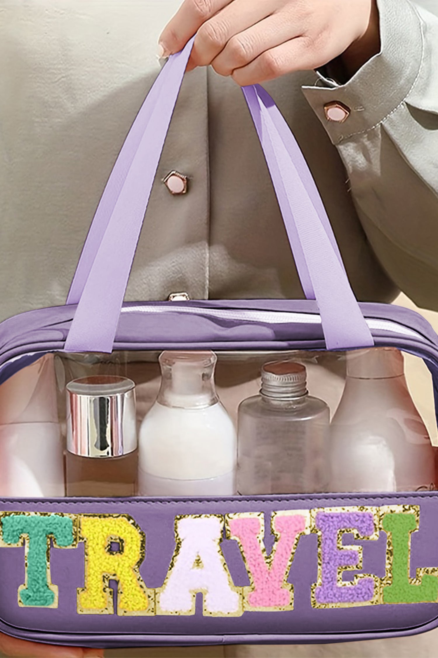 Light Pink Travel Chenille Letter Clear Pvc Makeup Bag-Shoes & Bags/Makeup Bags-[Adult]-[Female]-2022 Online Blue Zone Planet