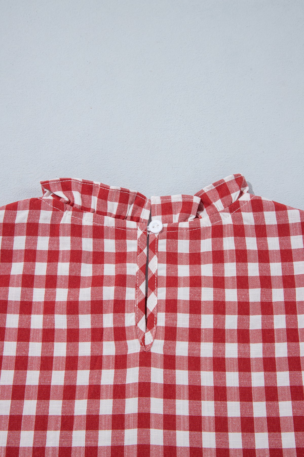 Red 3/4 Sleeve Shirred Plaid Peplum Top-Tops/Blouses & Shirts-[Adult]-[Female]-2022 Online Blue Zone Planet