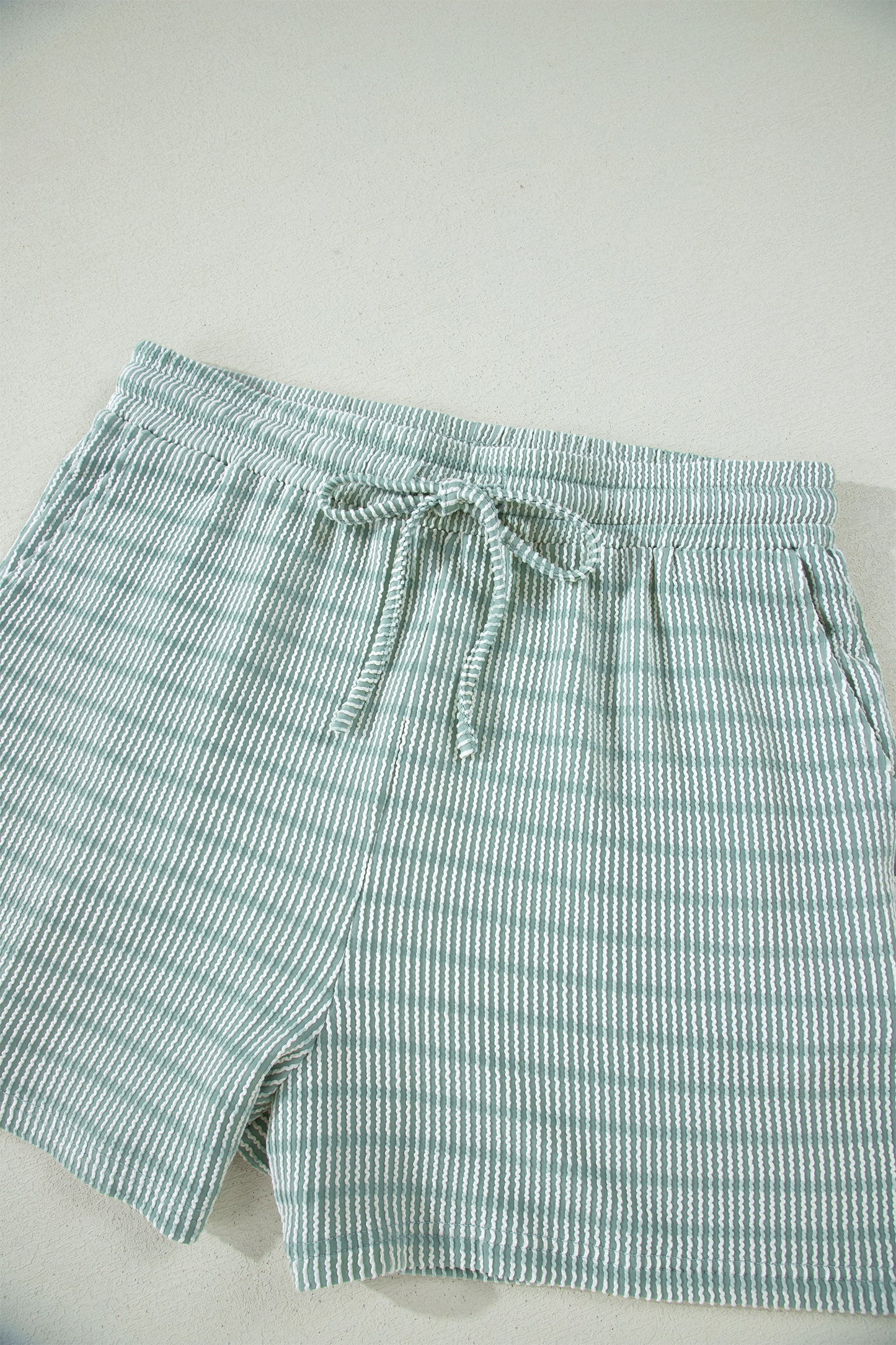 Rose Stripe Raised Rib Loose Tee Drawstring Elastic Waist 2pcs Short Set-Two Piece Sets/Short Sets-[Adult]-[Female]-2022 Online Blue Zone Planet