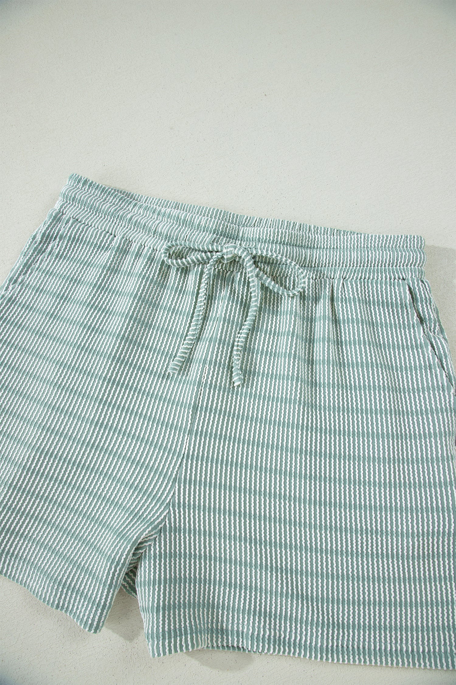 Rose Stripe Raised Rib Loose Tee Drawstring Elastic Waist 2pcs Short Set-Two Piece Sets/Short Sets-[Adult]-[Female]-2022 Online Blue Zone Planet