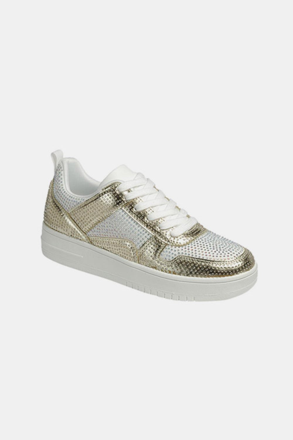 Forever Link Rhinestone Platform Flat Sneakers-SHOES-[Adult]-[Female]-Gold/White-6-2022 Online Blue Zone Planet