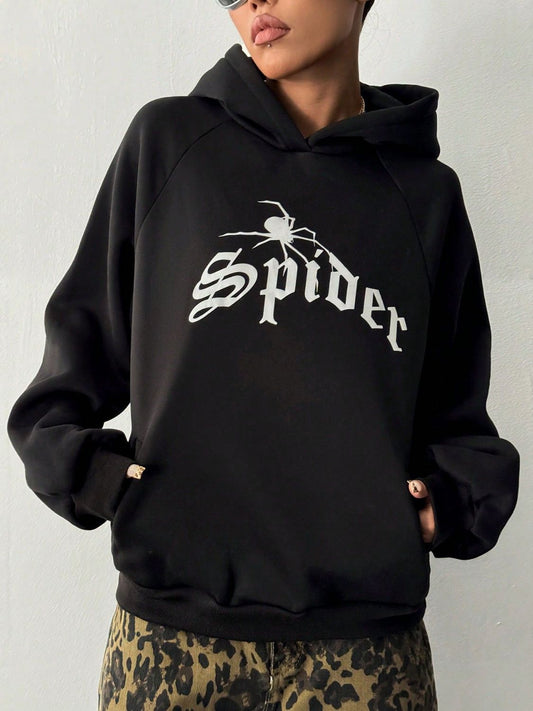 SPIDER Long Sleeve Hoodie with Kangaroo Pocket-TOPS / DRESSES-[Adult]-[Female]-Black-S-2022 Online Blue Zone Planet