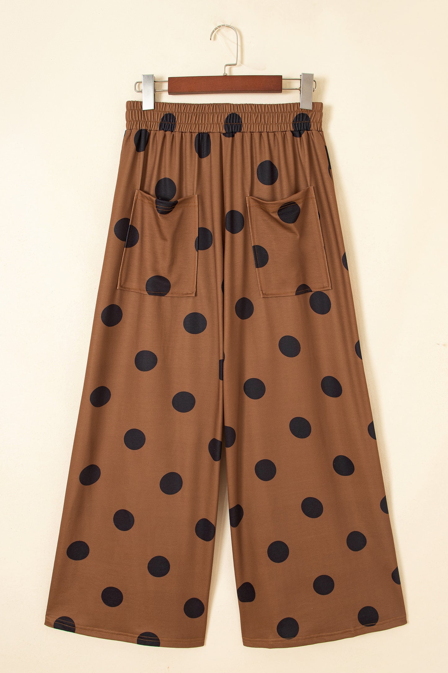 Brown Polka Dot Wide Leg Elastic Waist Casual Pants-Bottoms/Pants & Culotte-[Adult]-[Female]-2022 Online Blue Zone Planet