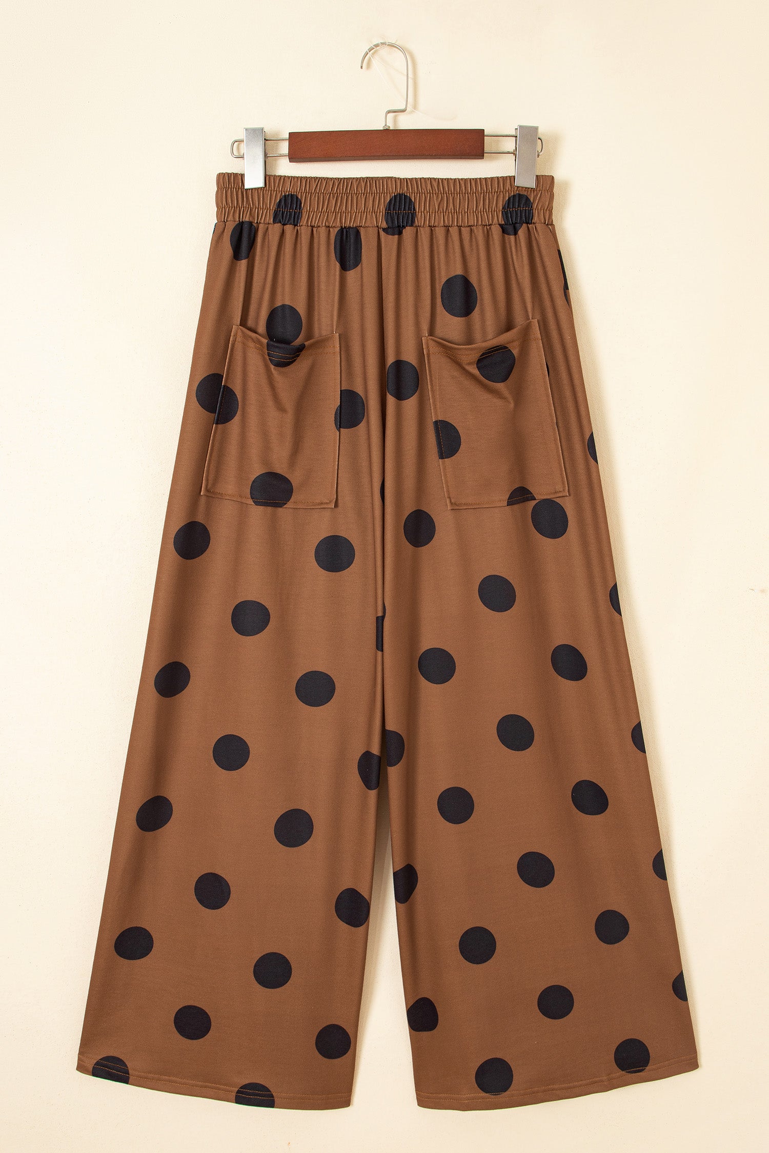 Brown Polka Dot Wide Leg Elastic Waist Casual Pants-Bottoms/Pants & Culotte-[Adult]-[Female]-2022 Online Blue Zone Planet