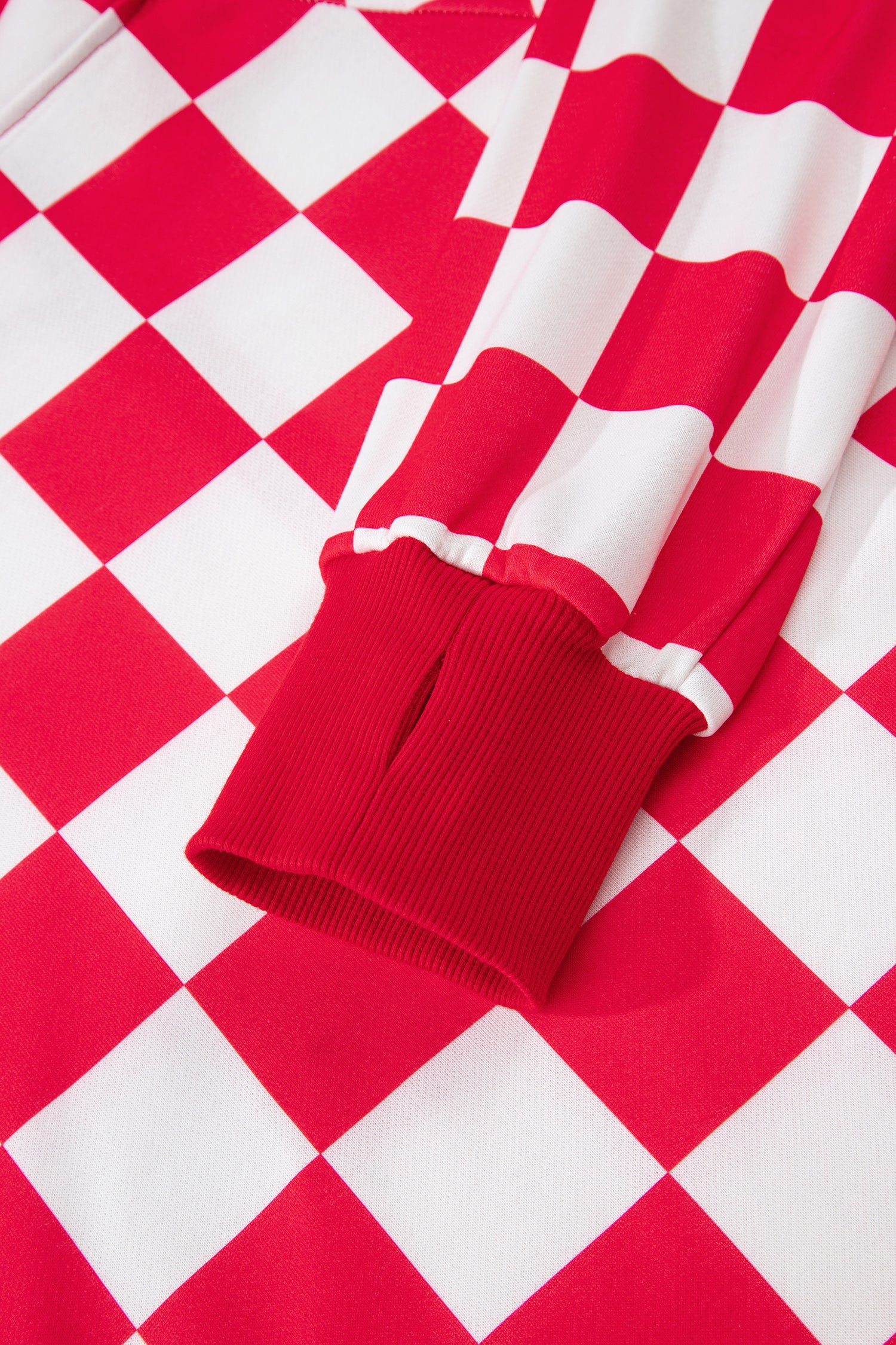 Red Checkered Print Half Zip Hoodie Loose Pant Set-Tops / Dresses-[Adult]-[Female]-2022 Online Blue Zone Planet