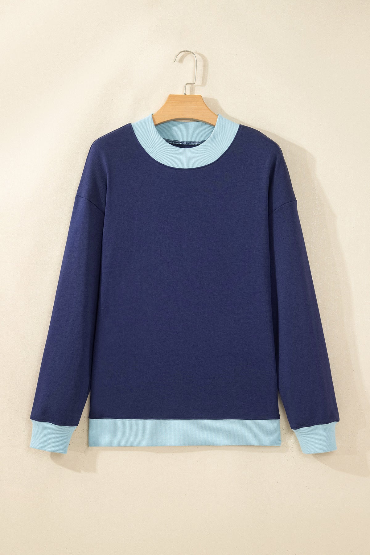 Pink Colorblock Trim Crewneck Long Sleeve Pullover Sweatshirt-Tops/Sweatshirts & Hoodies-[Adult]-[Female]-2022 Online Blue Zone Planet