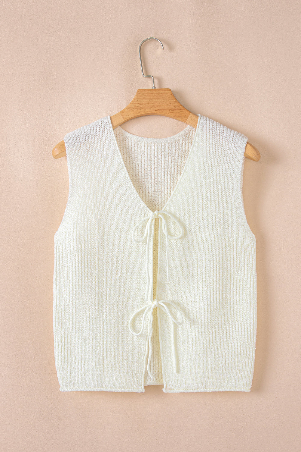 Blue Zone Planet | Beige Lace-up Front V Neck Sweater Vest-Sweaters & Cardigans/Sweater Vests-[Adult]-[Female]-2022 Online Blue Zone Planet